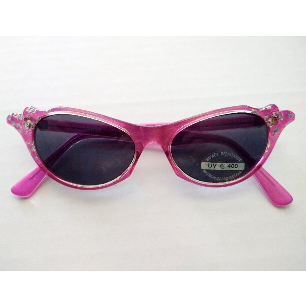 Sunglasses Retro Cat Eye Fuschia Glitter Frame Gray Lens